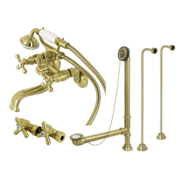 Kingston Brass CCK225SB Tub Wall Mount Clawfoot Tub Faucet Package with Supply Line, Brushed Brass CCK225SB